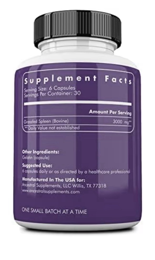 Ancestral Supplements Beef Spleen Grass Fed Supplement Pasture Raised 180capsule