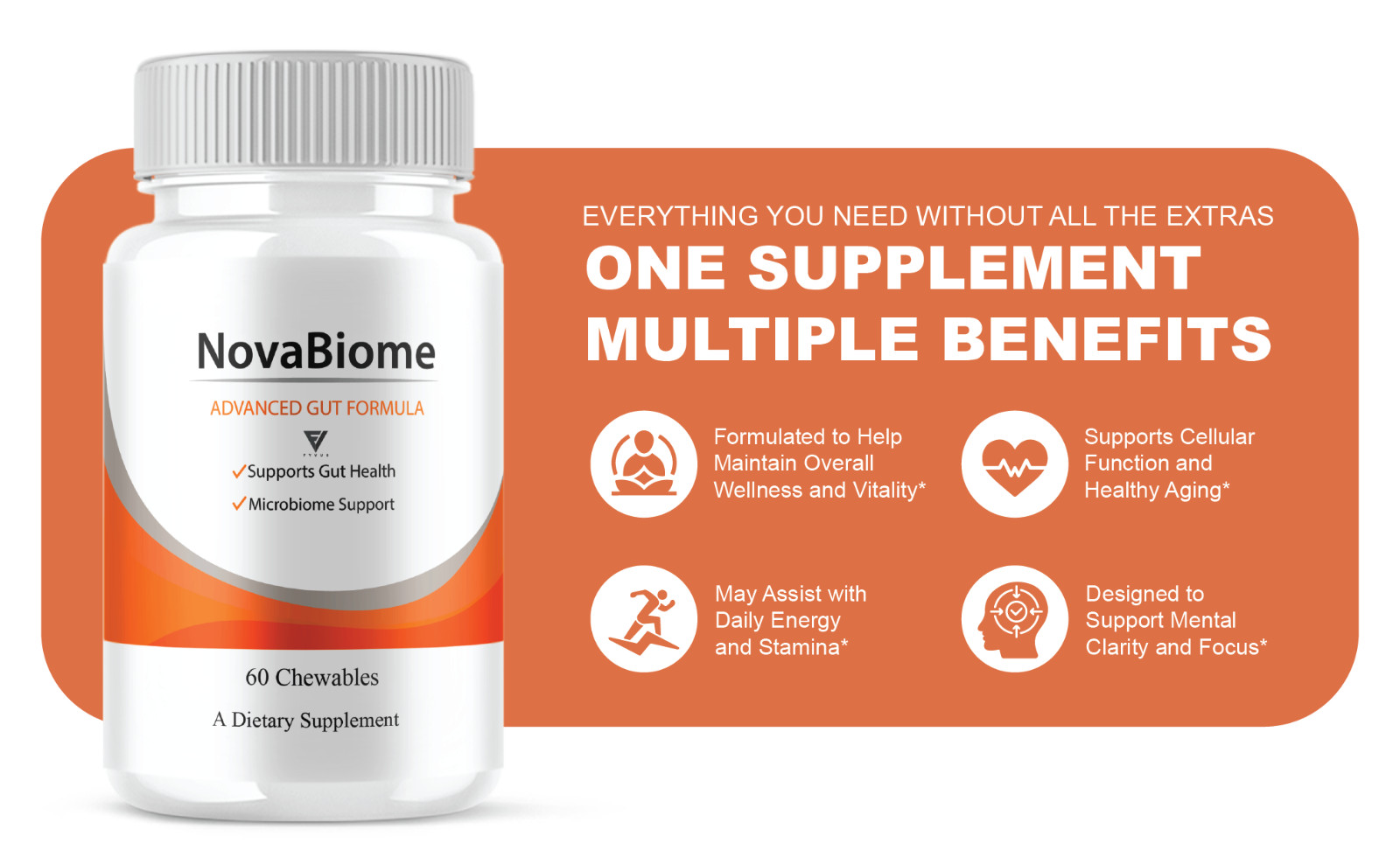 (3 Pack) NovaBiome Advanced Gut Formula, Nova Biom Daily Support (180 Chewables)
