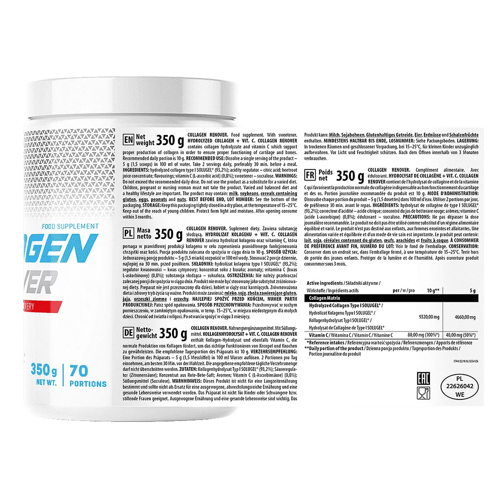 COLLAGEN RENOVER 350G – High Quality Strong joints, hair, skin nails, anti-aging