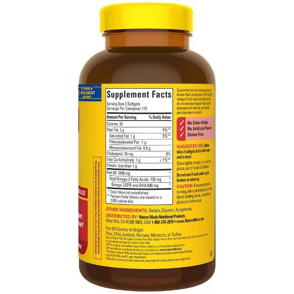 Nature Made Fish Oil 1200mg, 360mg Omega 3 – 200 Softgels ~ EXPIRE: 03/2028