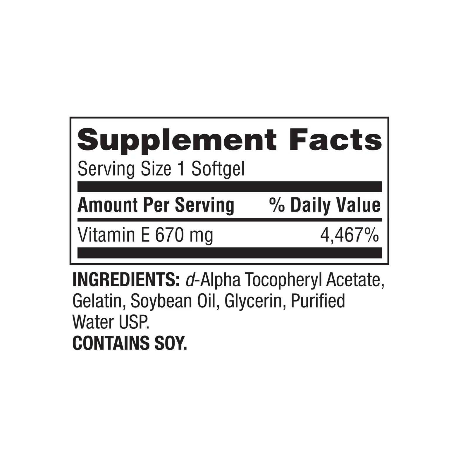 Spring Valley Extra Strength Vitamin E D-Alpha Softgels, 670 mg, 60 Count