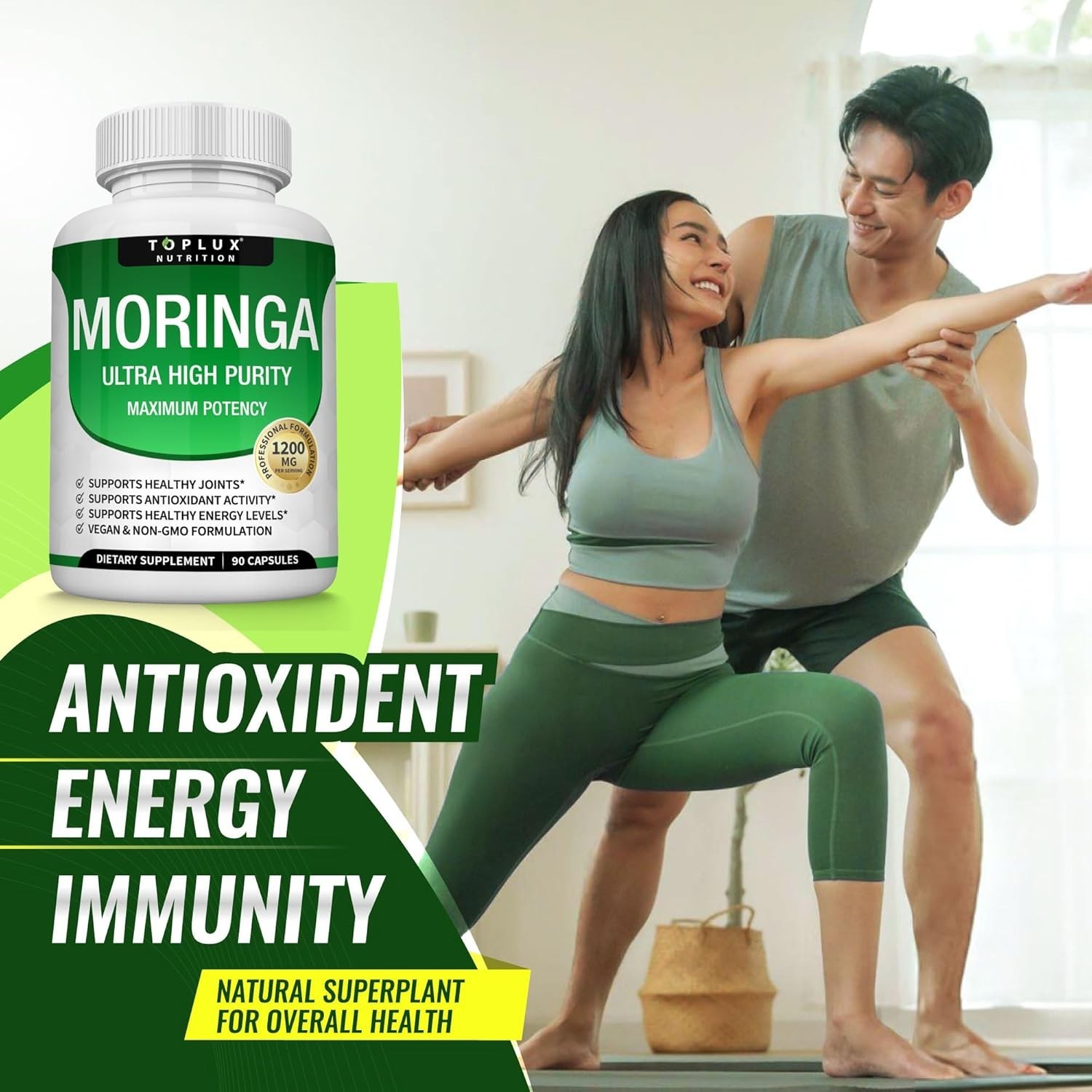 TOPLUX Moringa Capsules 1200mg Pure High Potency Immune Gut health