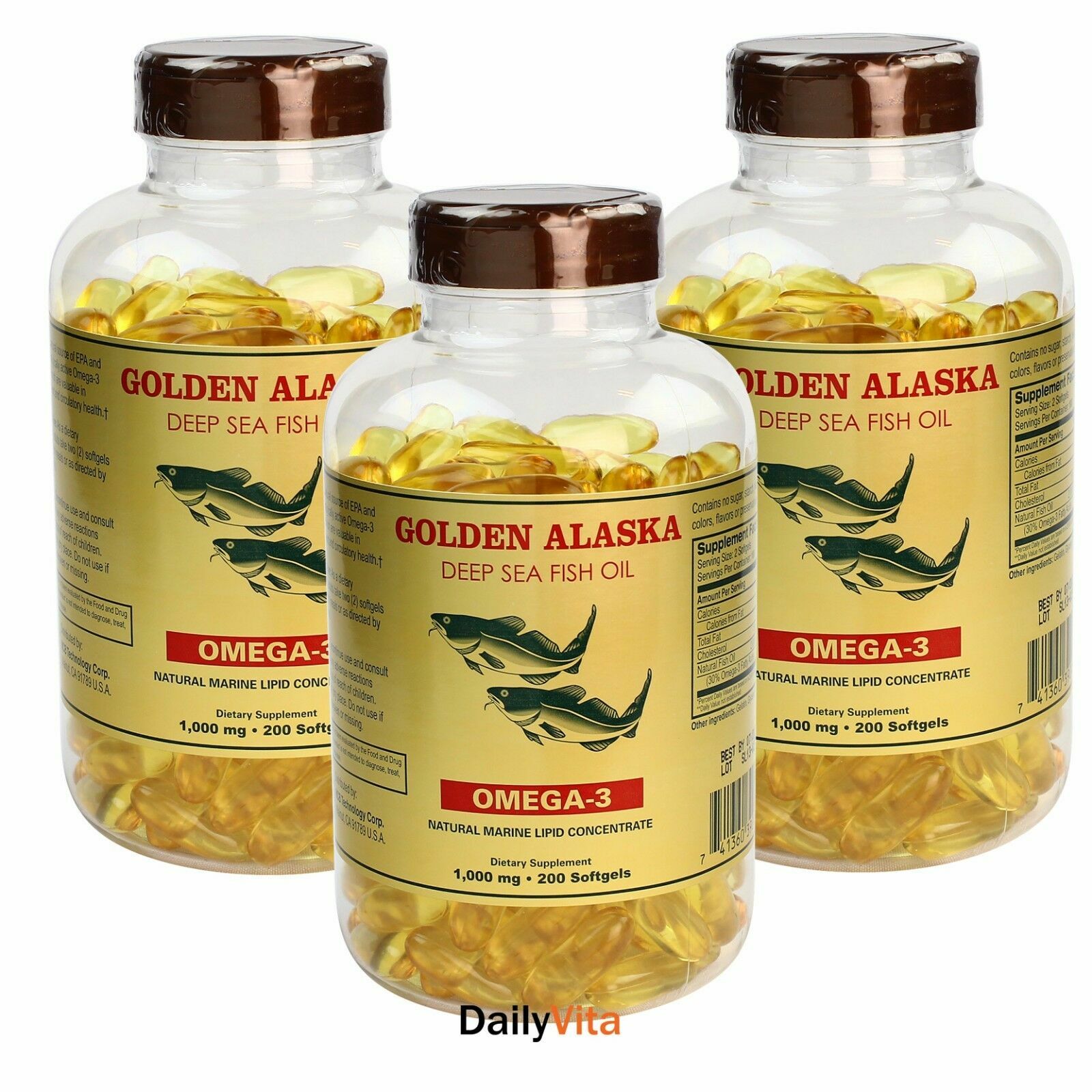 3 x NCB Golden Alaska Deep Sea Fish Oil 1000 mg 200 SG Fresh Made In USA