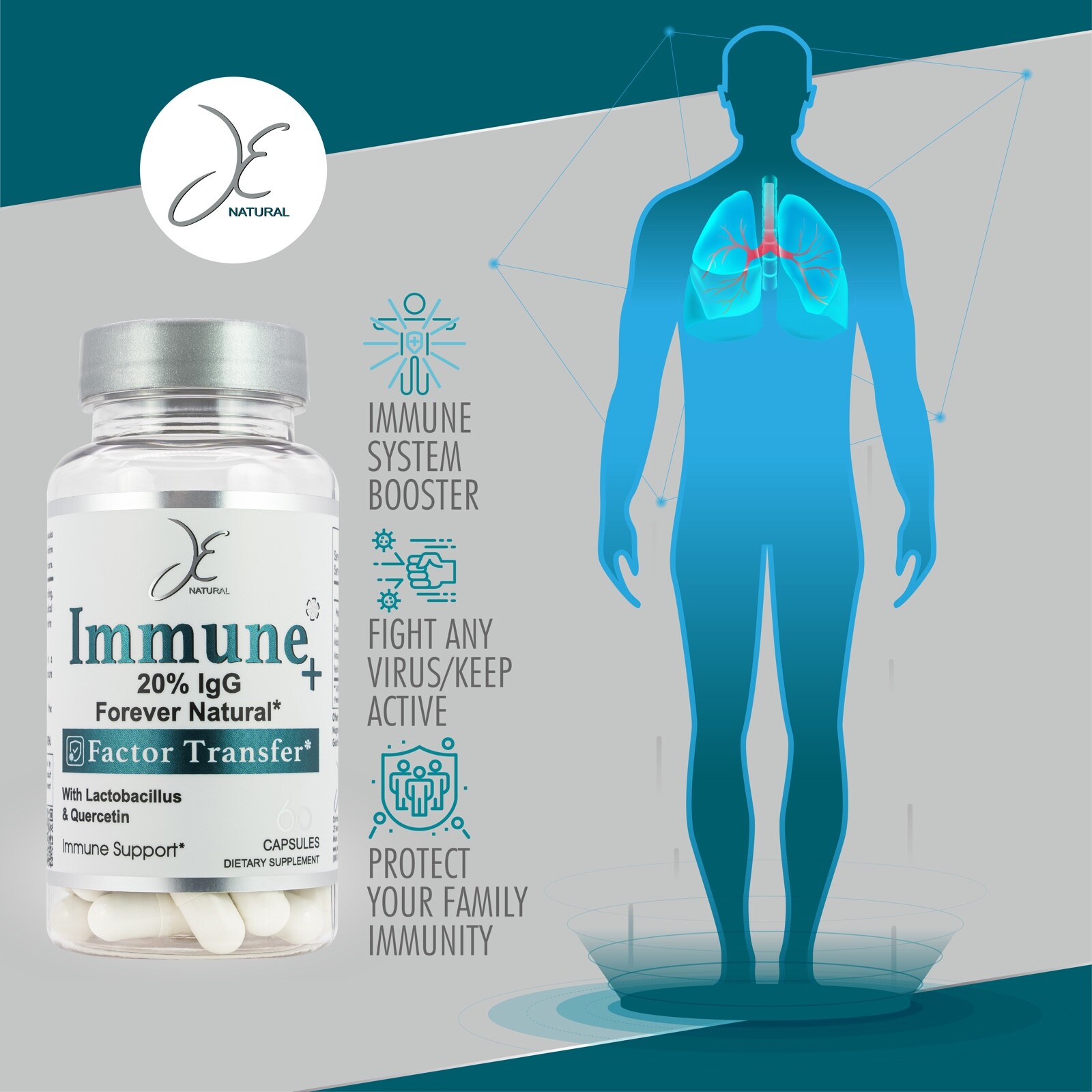 Best Immune System Booster 60 cap Colostrum, Probiotics, Echinacea, Quercetin.