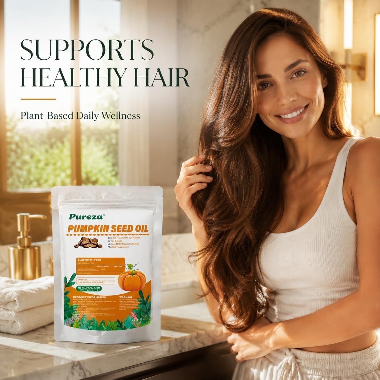 2-in-1 Pumpkin Seed Oil 3000mg with Saw Palmetto Softgels Hair Support 60ct