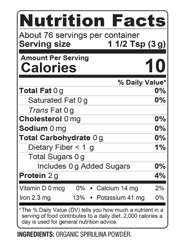 bareorganics Organic Spirulina Powder 8 oz.
