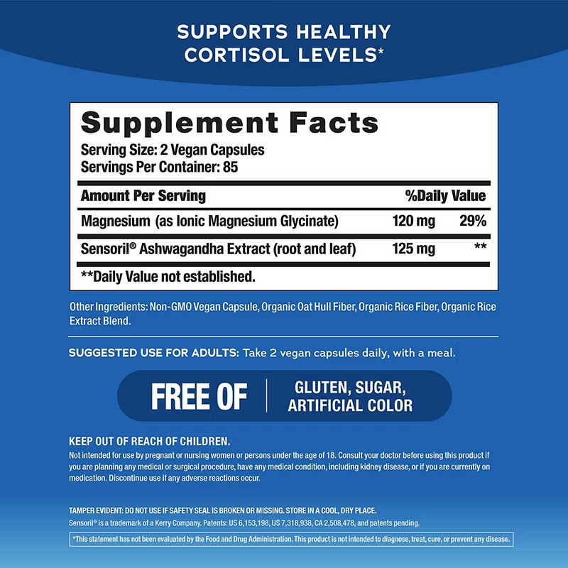 Ashwagandha Magnesium Glycinate Capsules 170 Ct Sensoril EXP: 08/2027