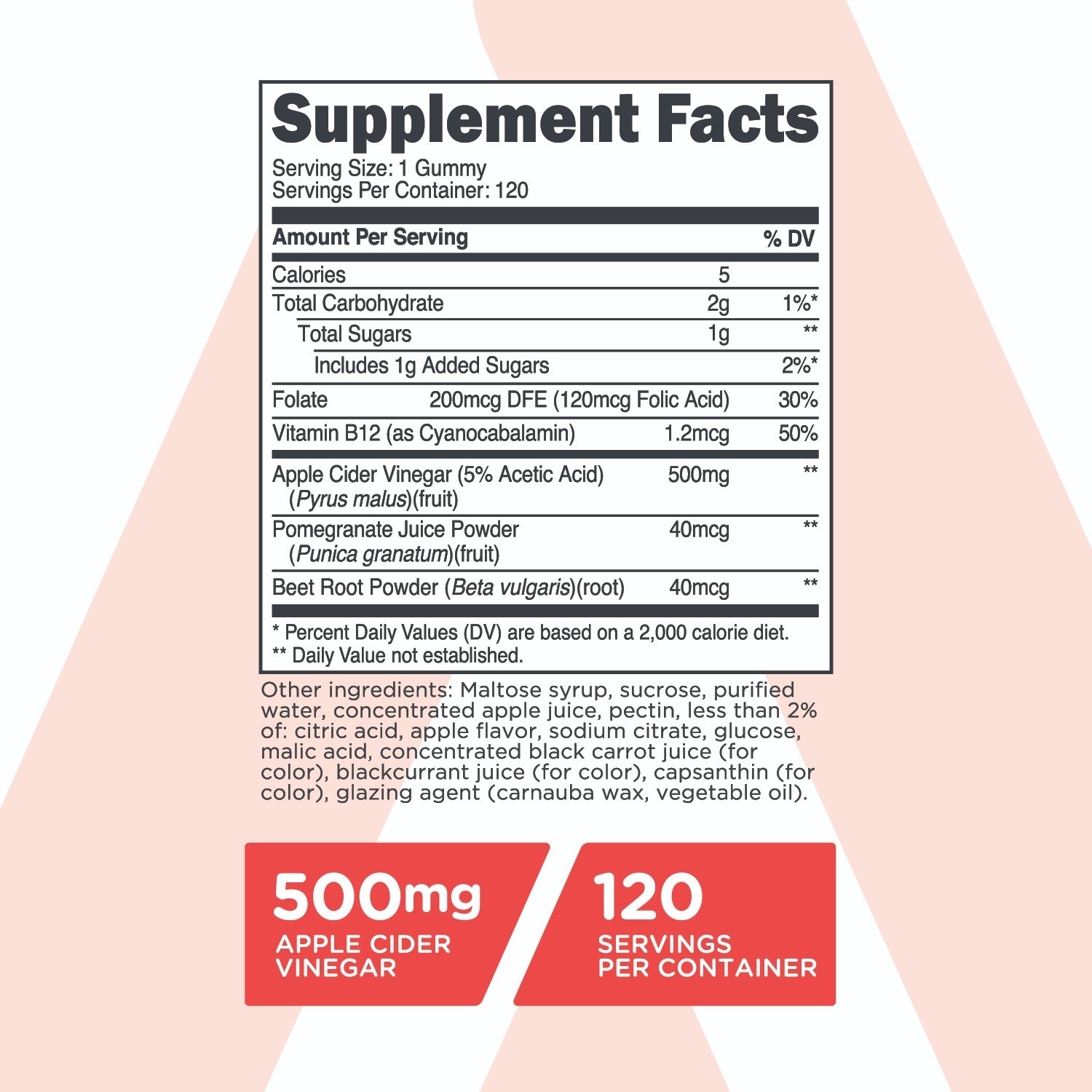 TransformHQ Apple Cider Vinegar Gummies (120 Servings, 500mg Per Serving)
