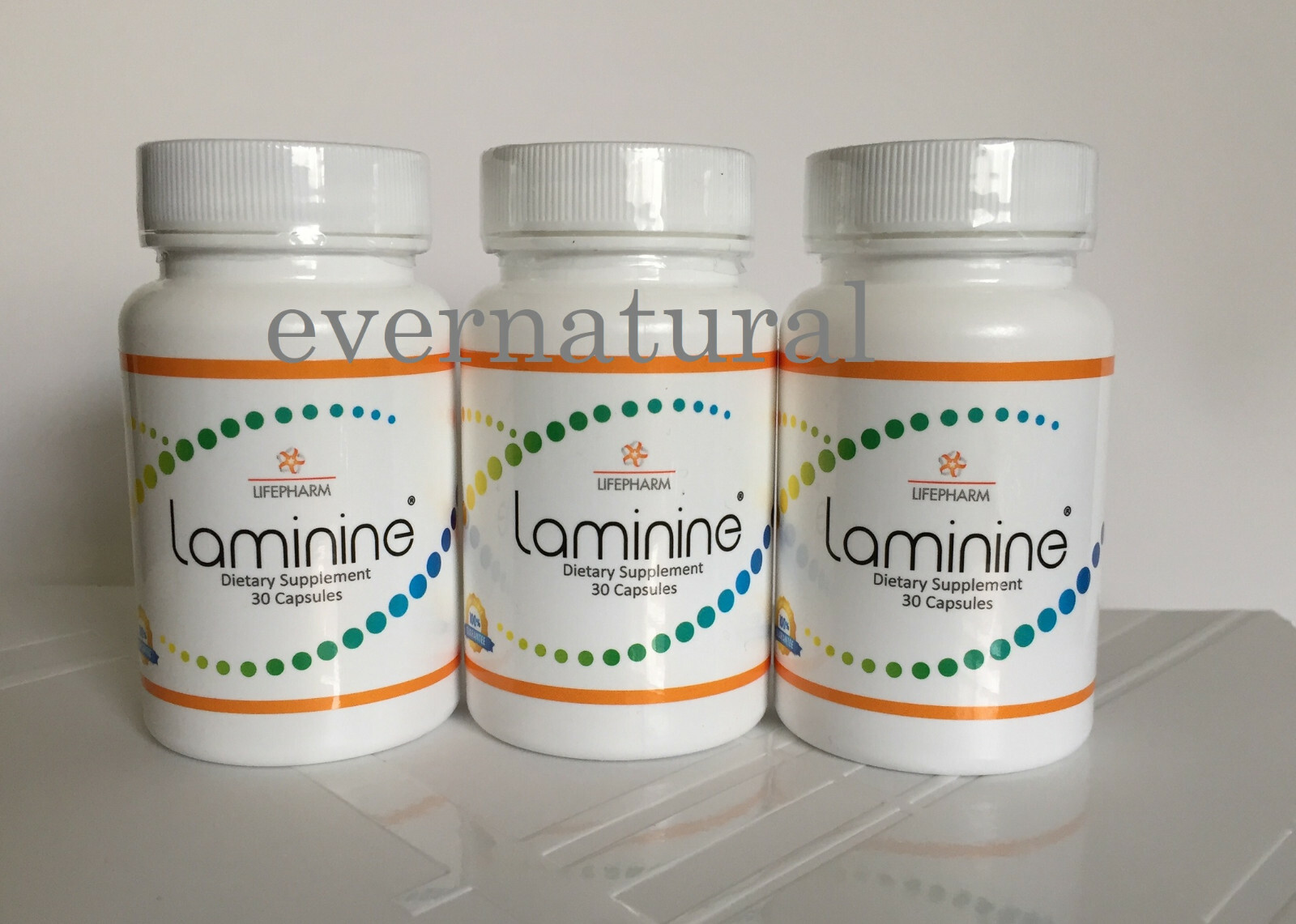 3 bottles of LifePharm Laminine Amino Acids supplement 30 caps ea.