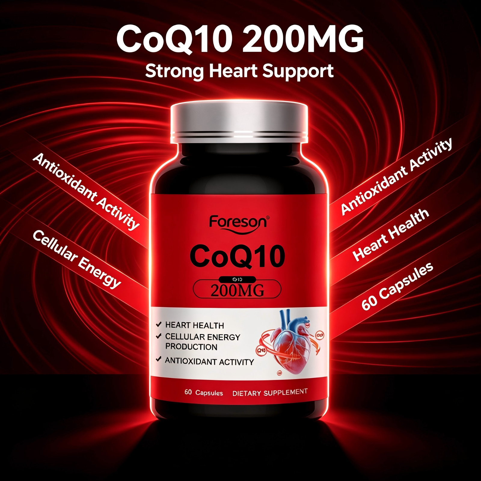 Foreson Coenzyme Q10 Capsules Heart Health Antioxidant Energy Support Supplement