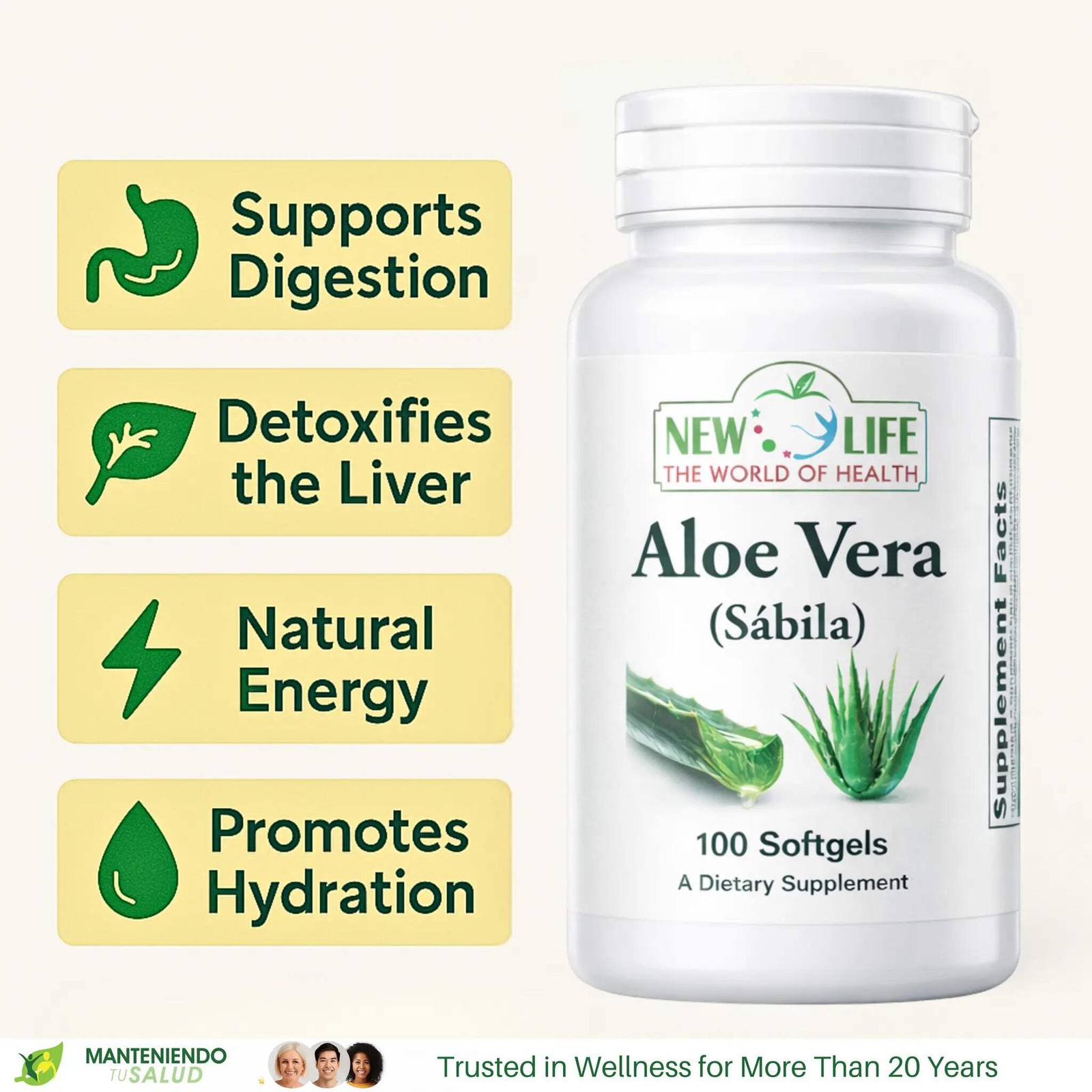 New Life Aloe Vera, Digestive Support, Herbal Supplement, 100 Softgels