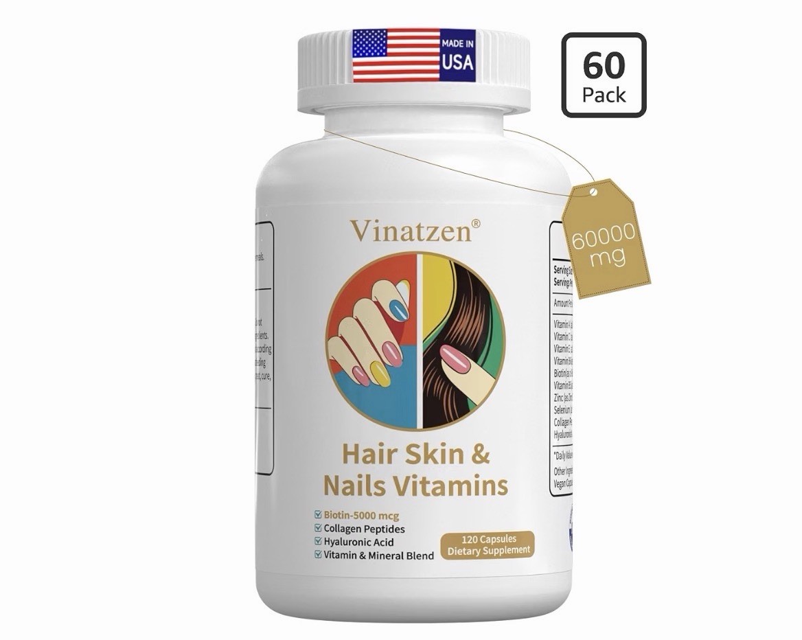 Vinatzen Hair Skin & Nails Vitamins 120 Capsules Biotin 5000 mcg Made in USA