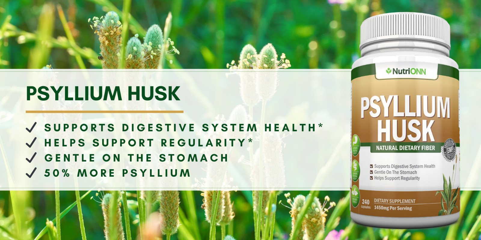 PSYLLIUM HUSK CAPSULES – 1450mg Per Serving – 240 Capsules – Premium Product