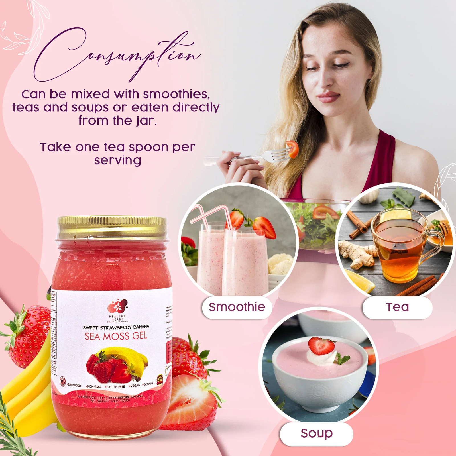 Healthy Herbs | Sea Moss Gel – Sweet Strawberry Banana (16oz)