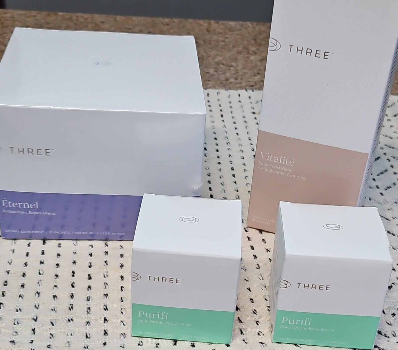 THREE Purifi Detox 30 Capsules + Éternel + Vitalité Supplement Set Non-GMO