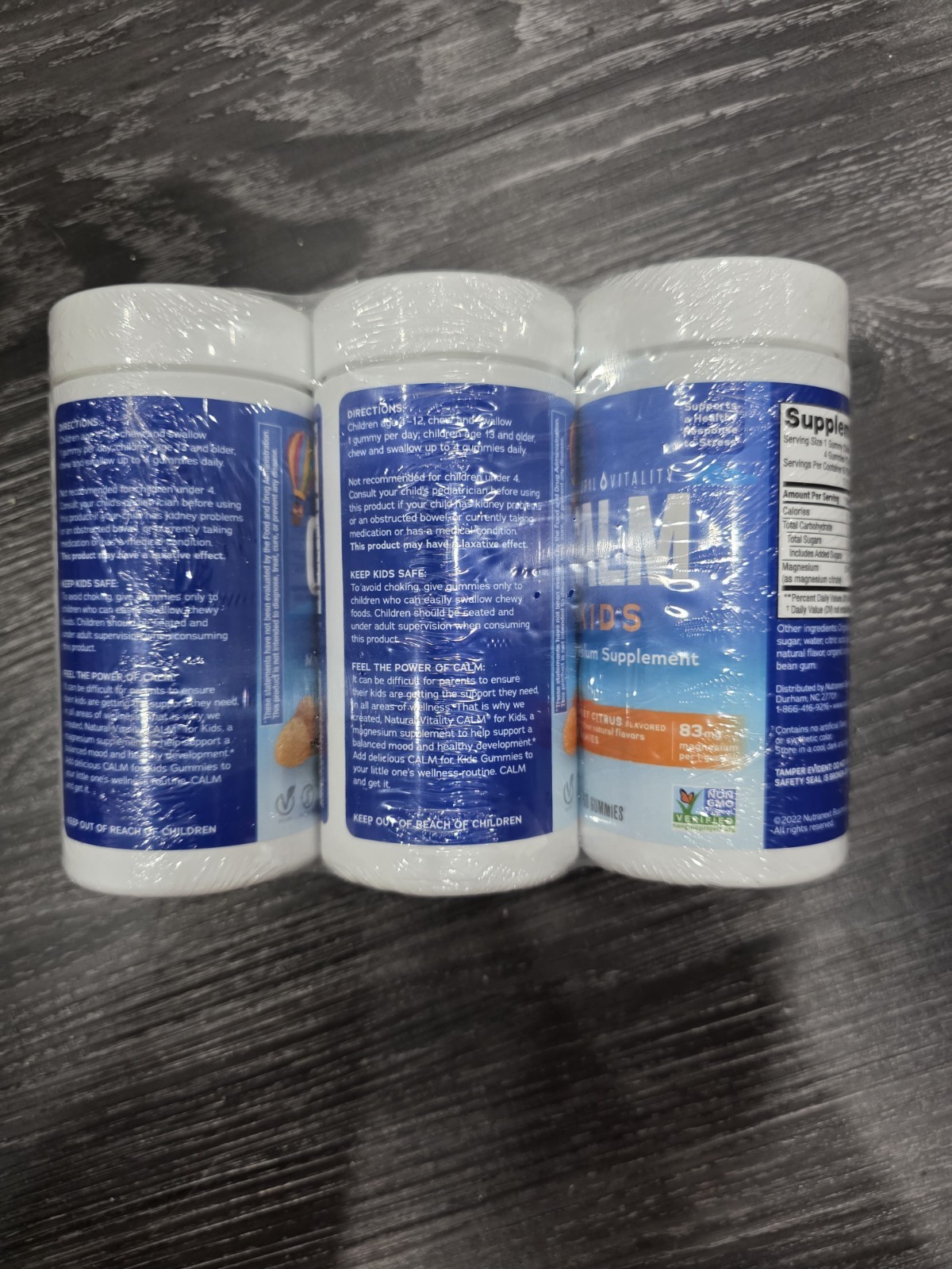3 PACK Natural Vitality CALM Kids Gummies Citrus Kid-friendly Supplement 60 Ct