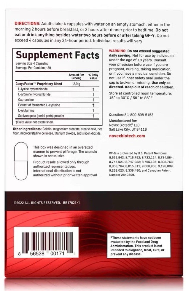 Novex Biotech GF-9 Dietary Supplement – 120 Capsules – New