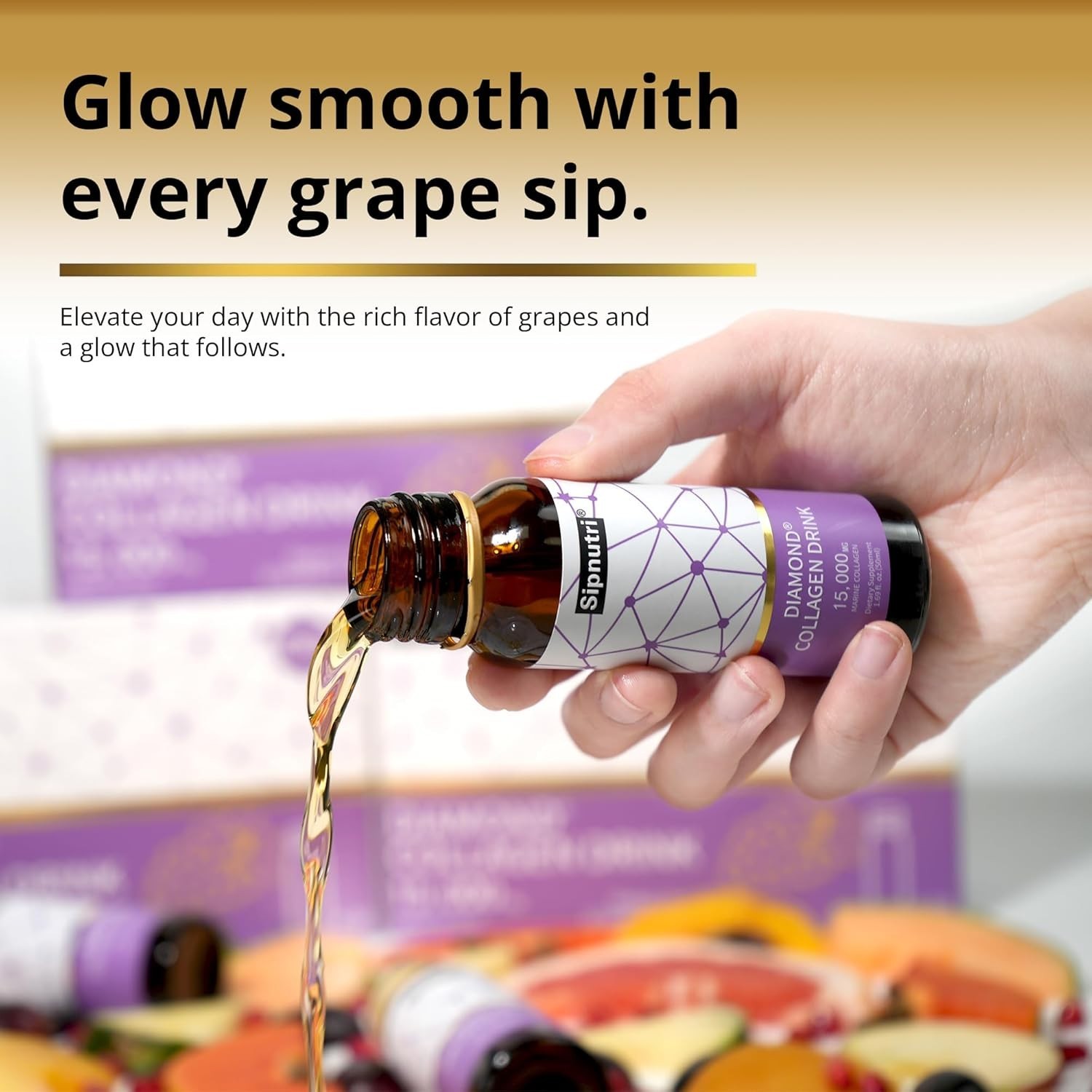 Diamond Marine Collagen Drink – 15,000mg – Grape Flavor – 10 Bottles 1.69 fl oz