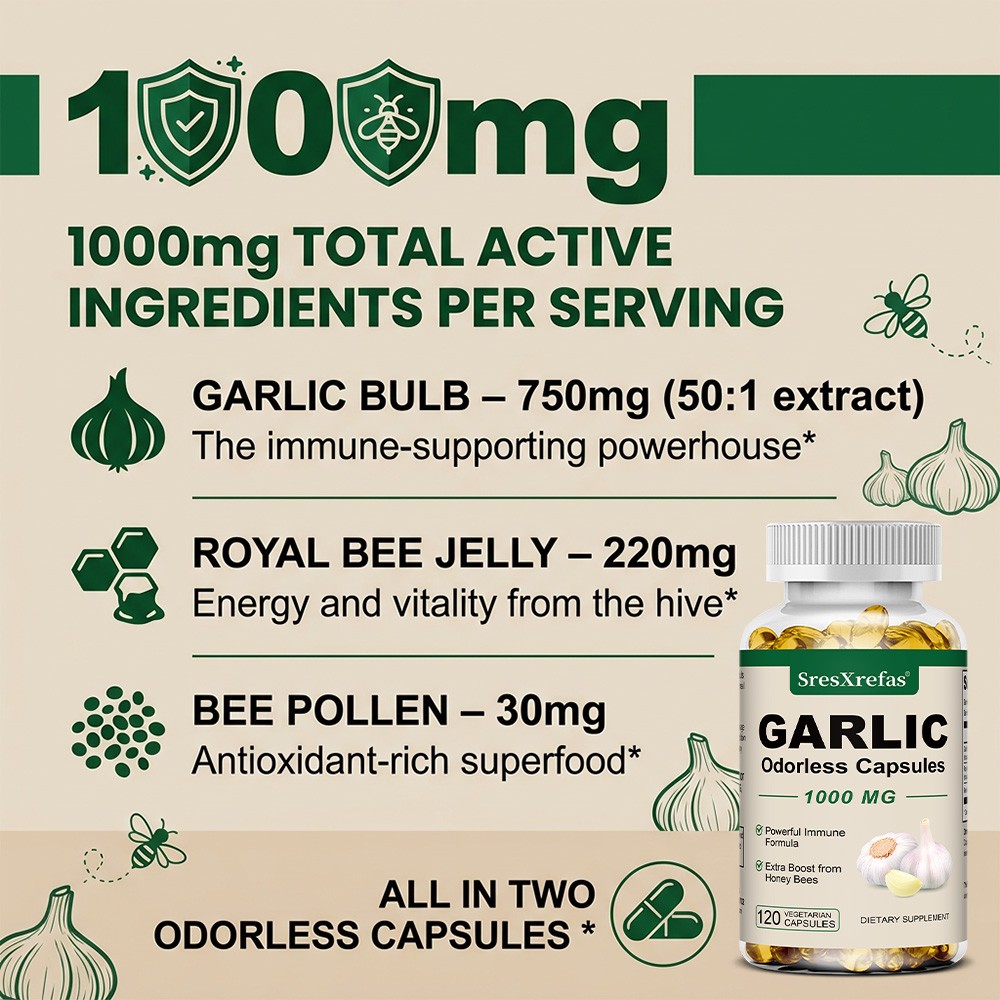SresXrefas Odorless Garlic Daily Wellness Dietary Supplement 30/60/120 Capsules