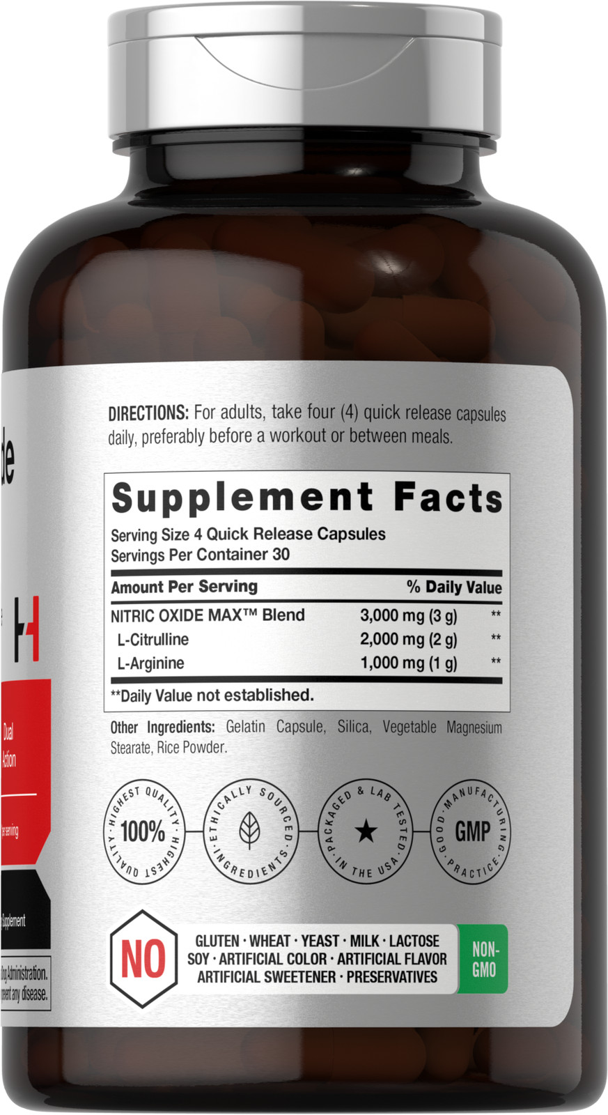 Nitric Oxide Supplement | 3000mg | 120 Capsules | Pre Workout | by Horbaach