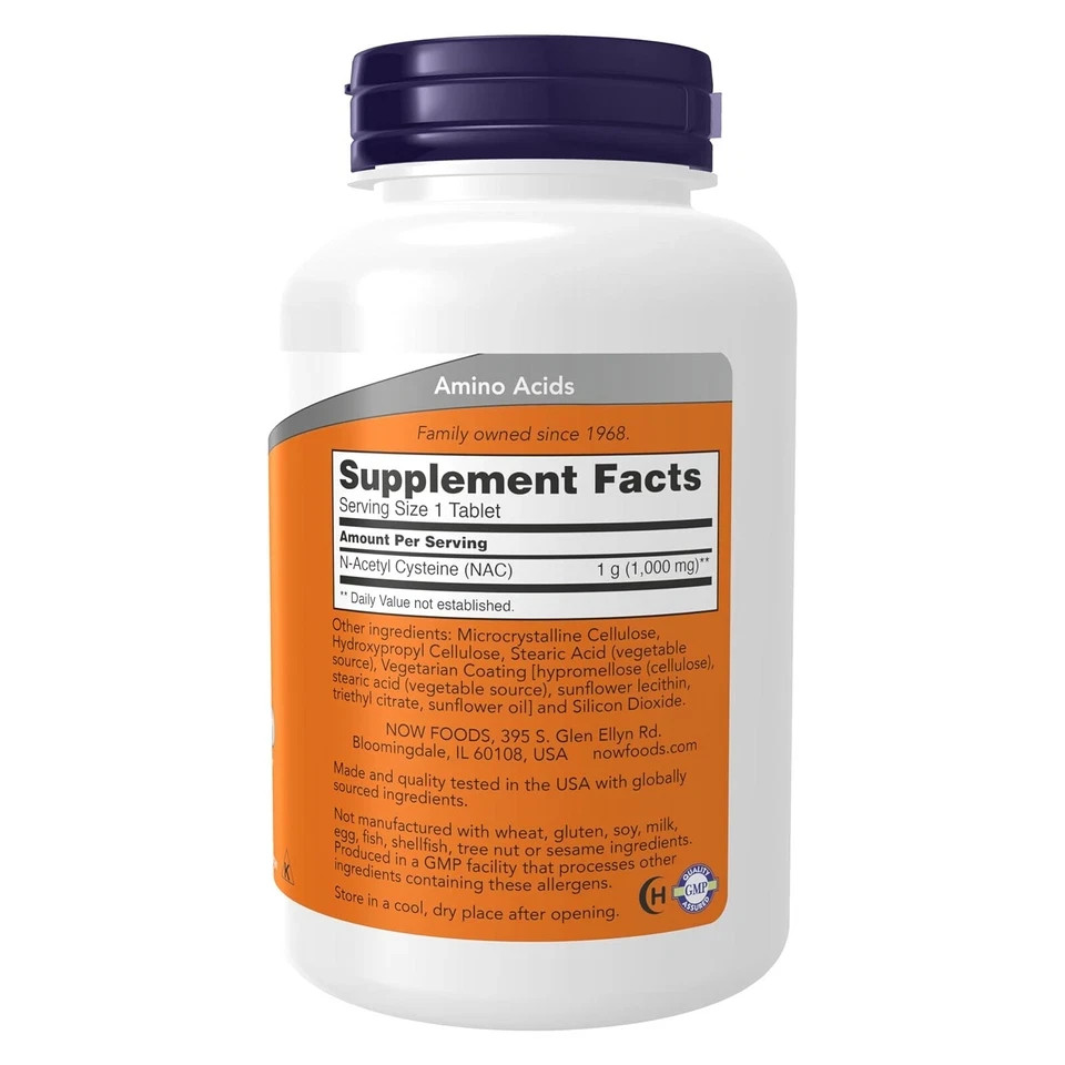 NOW FOODS NAC 1000 mg 120 Vegan Tablets BB: 08/2027