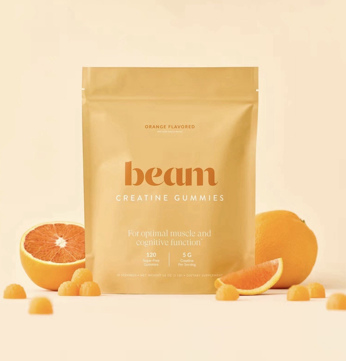 beam Creatine Gummies Orange Flavor 120 Sugar-Free 5g Muscle Cognitive Support