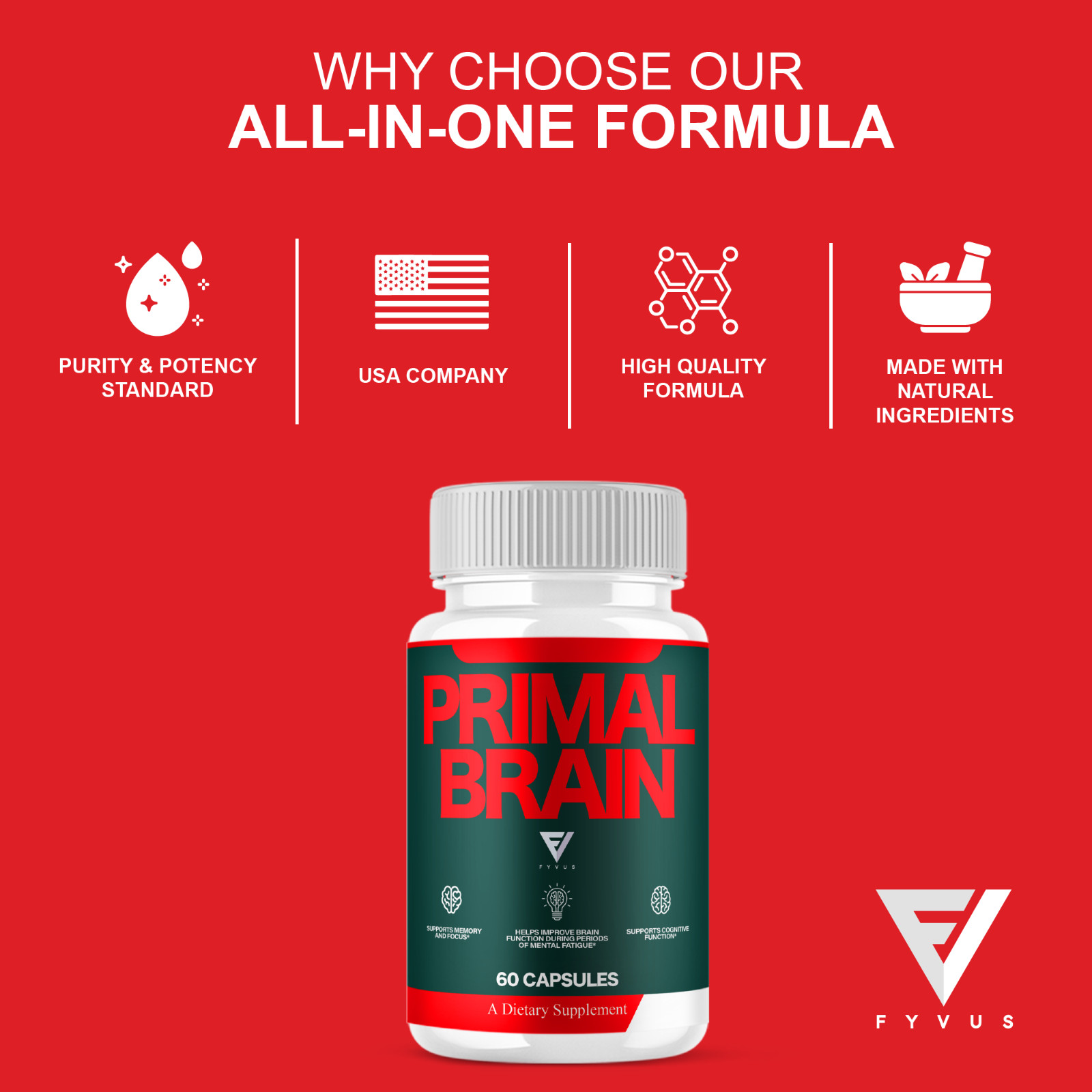 Primal Brain Supplement, Primal Brain Nootropic Pills (60 Capsules)