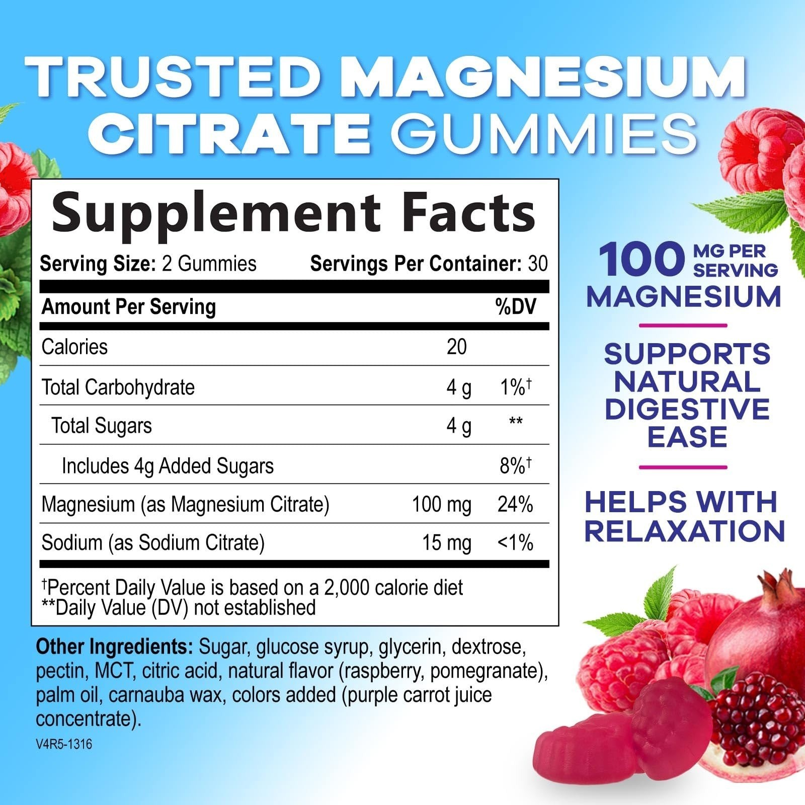 Nature’s Nutrition Magnesium Citrate Gummies 60 Count Raspberry Flavor