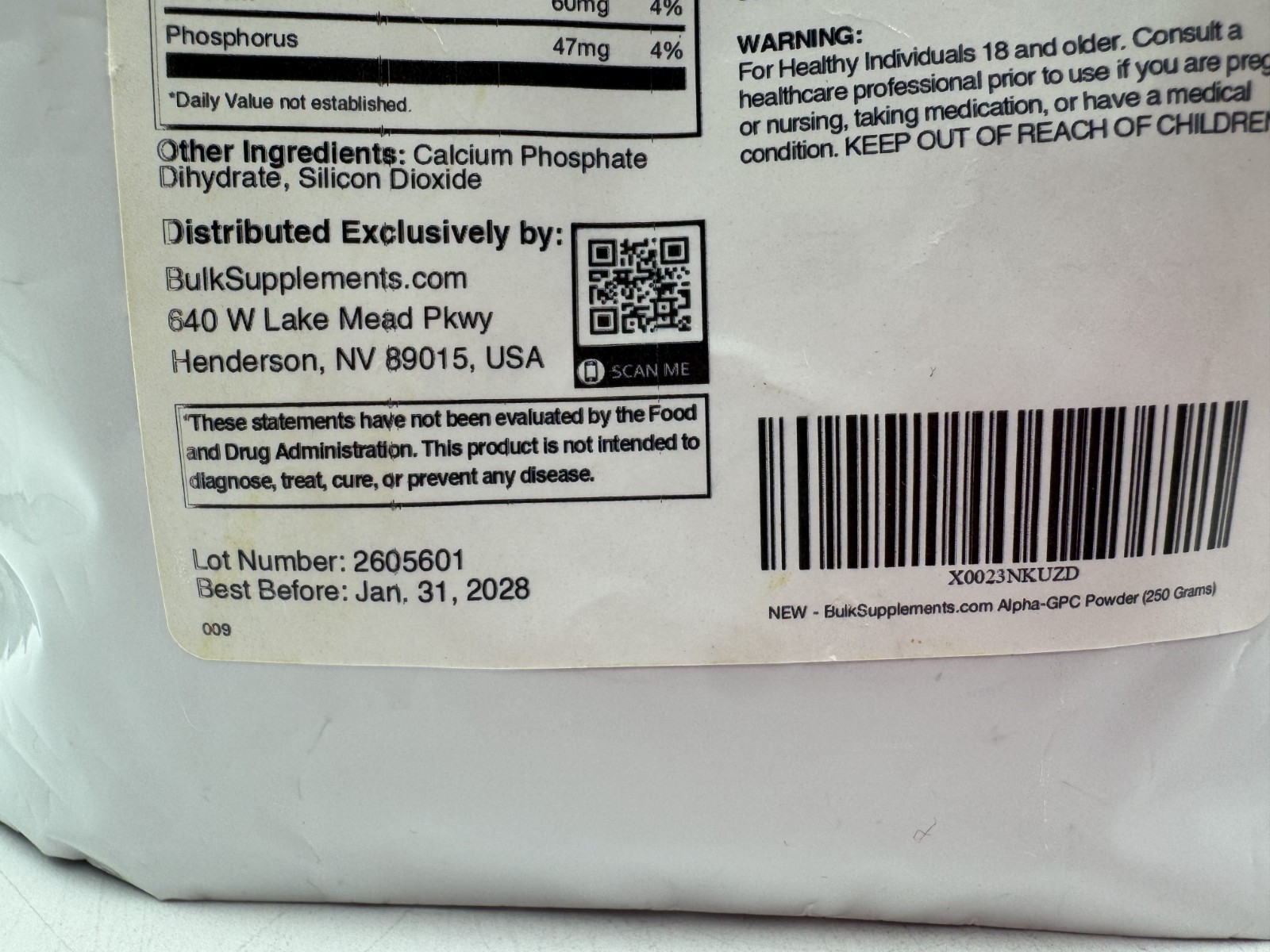 Bulk Supplements.Com Alpha GPC Powder, 8.8 oz, 417 Servings, BB: 01/2028