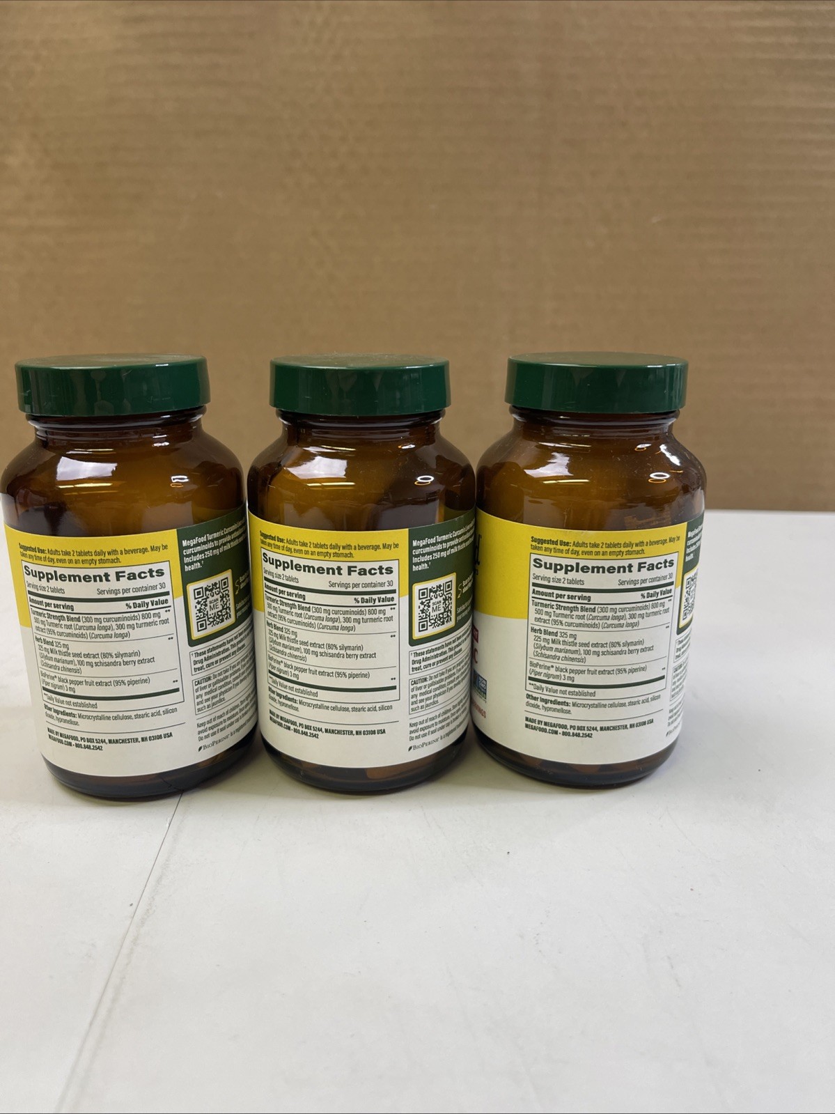 3X MegaFood Turmeric Curcumin Tablets 300mg BioPerine Black Pepper 60ct