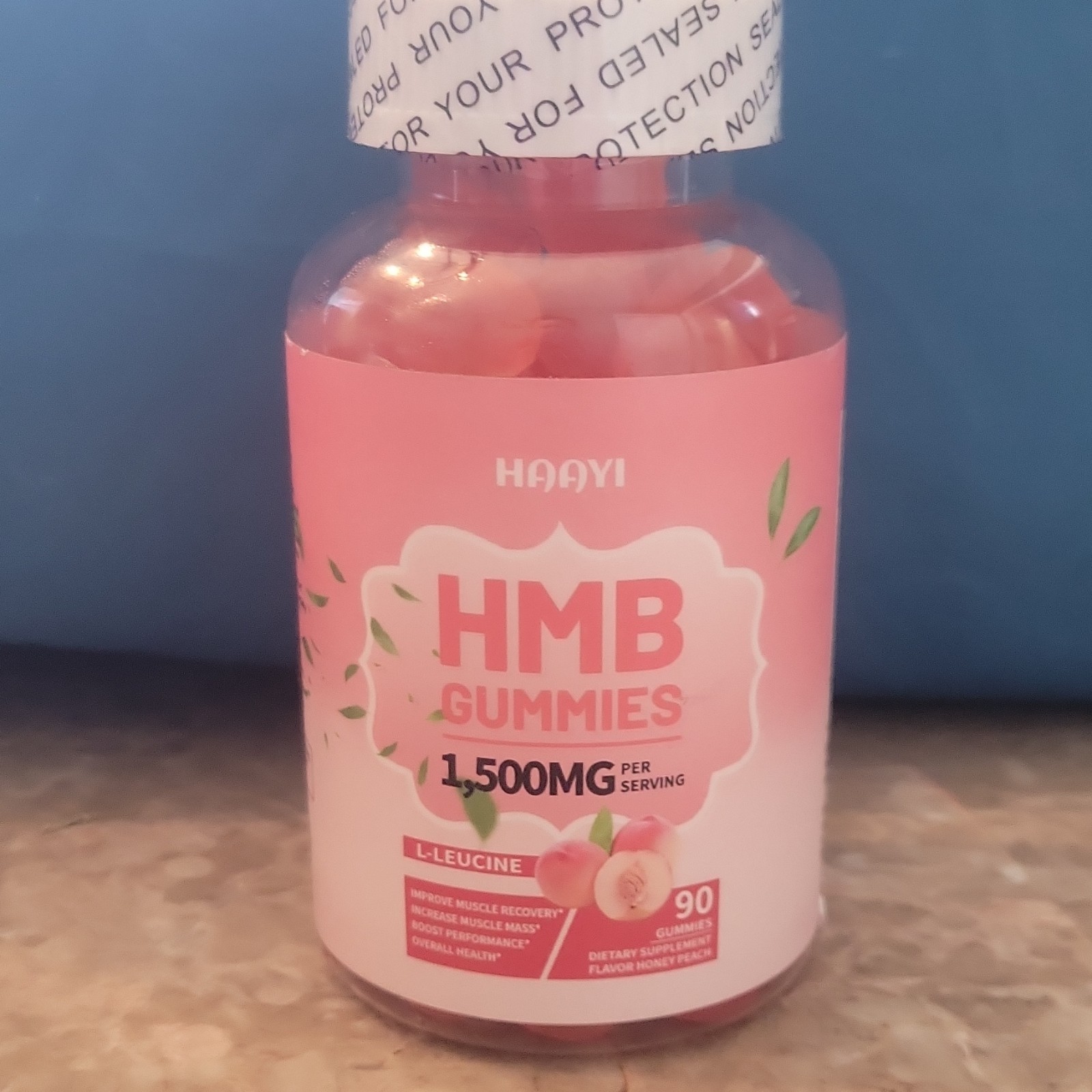 HAOYI HMB Gummies 1,500mg/Serving L-Leucine Honey Peach 90 Count