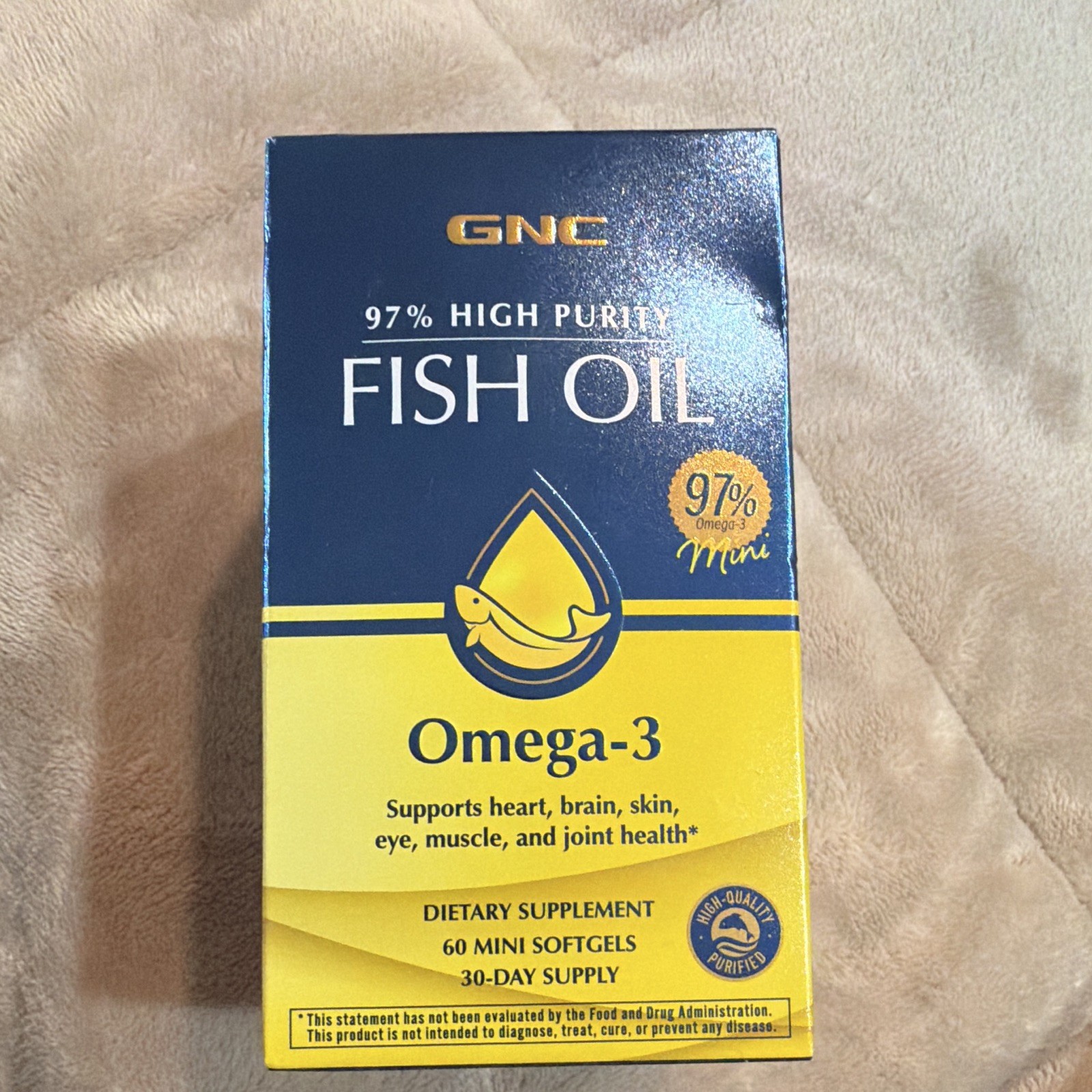 GNC 97% High Purity Fish Oil Omega-3 Mini Softgels 60ct IFOS Exp 06/27