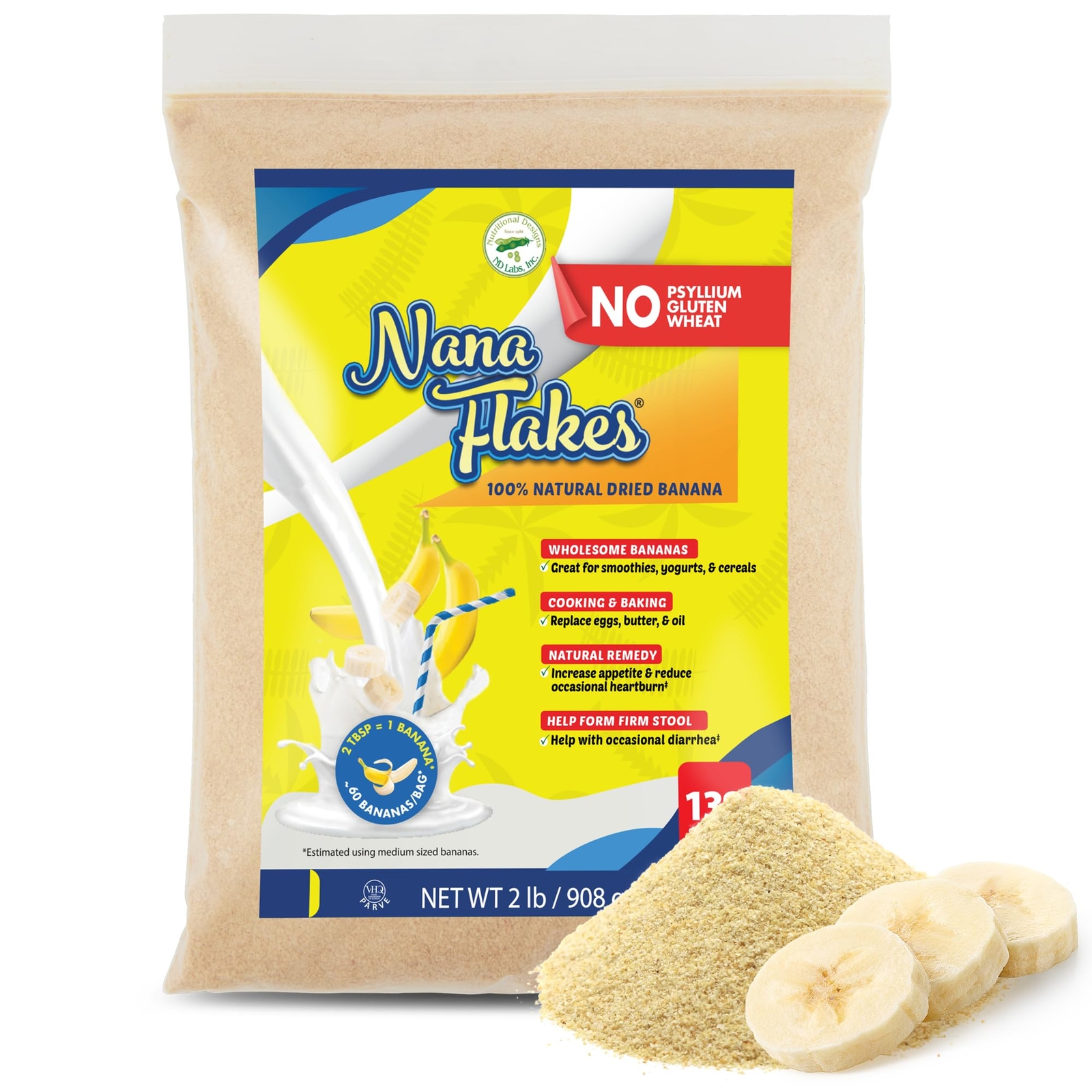 Nana Flakes 100% Dried Banana Natural Remedy 2 Lbs.138 Servings