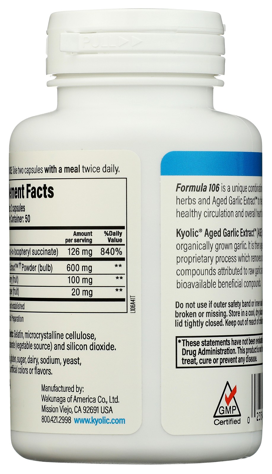 Kyolic Formula 106 Herbal Dietary Supplement Aged Garlic Extract 100 1 Pack