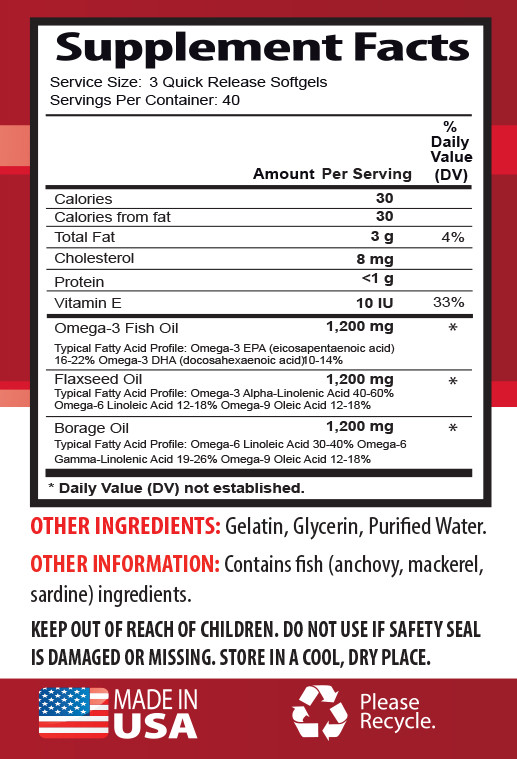 borage oil – OMEGA 3-6-9 Fish Oil – improve attention 1 Bottle 120 Softgels