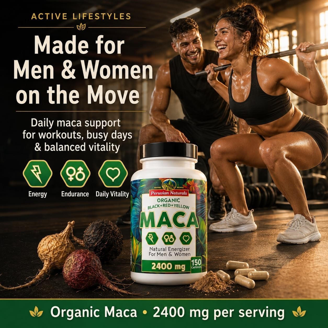 2 Organic Black Red Yellow Maca Root Capsules 300 for Women & Men 800mg – Peru