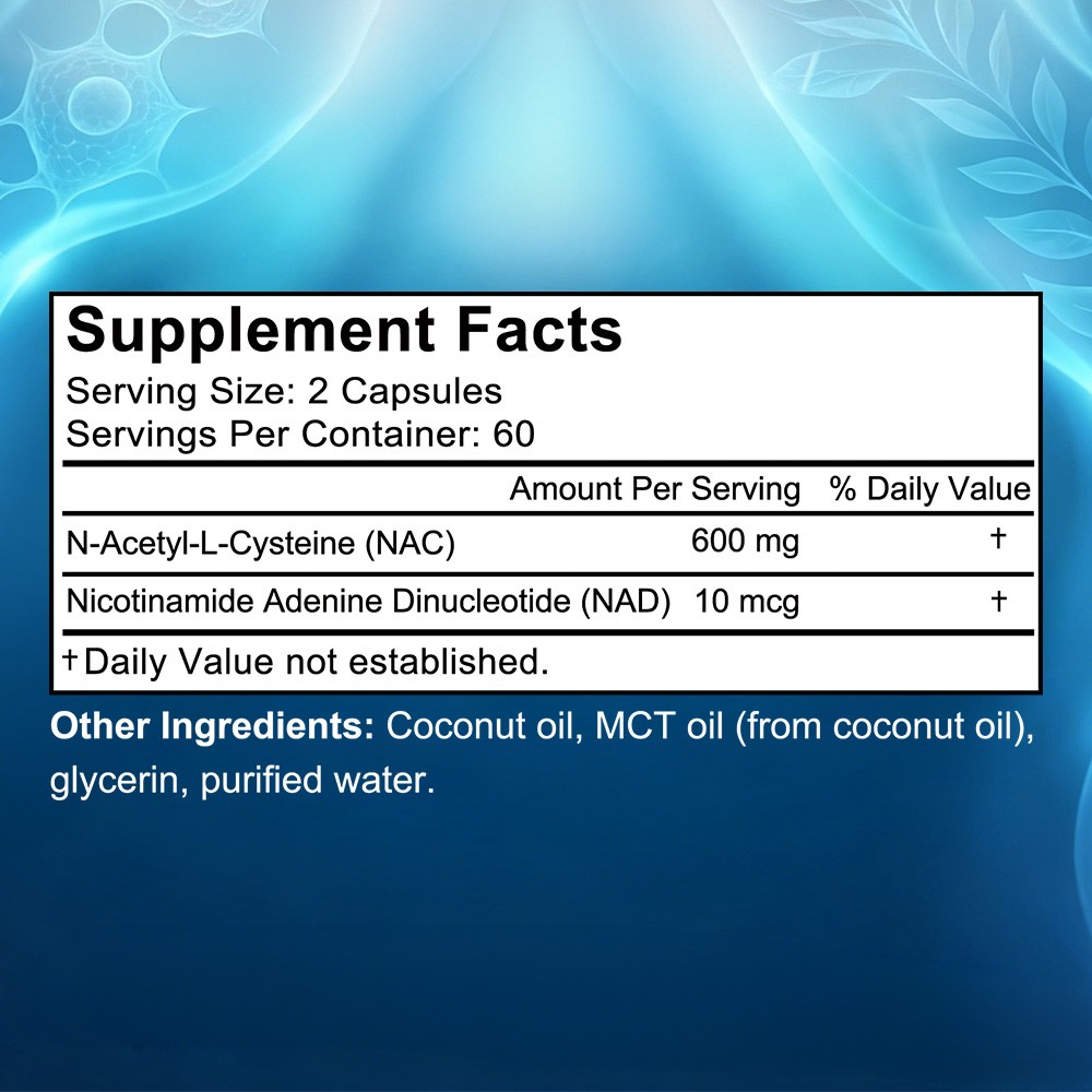 NAC 600mg with MCT Oil-Enhanced Absorption Liver,Immune&Skin Health 30~120Caps