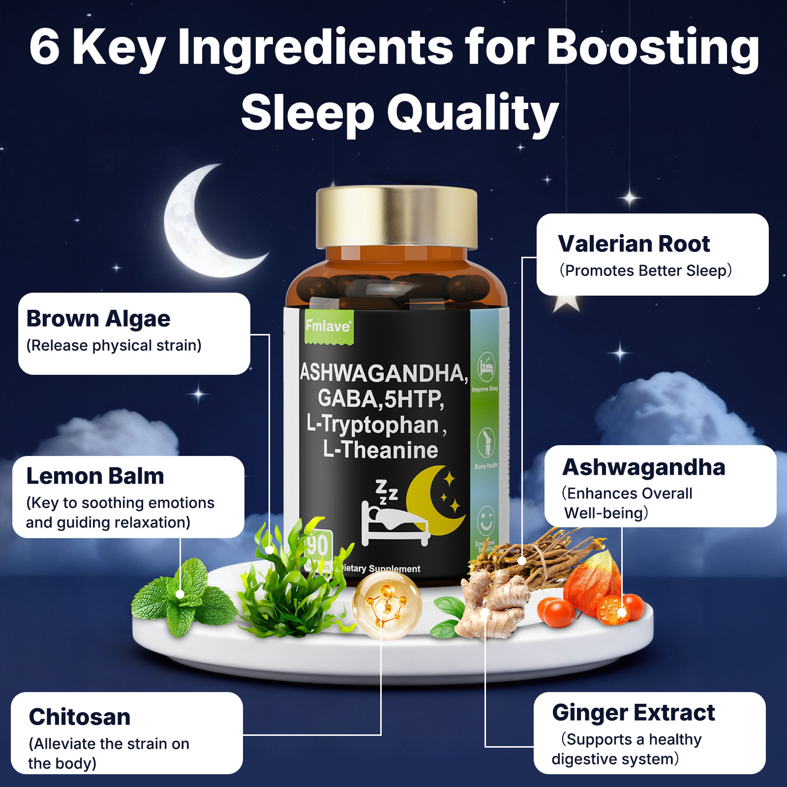 3x GABA 750mg Ashwagandha 5-HTP Capsules Support Calm, Relaxation, Sleep & Focus
