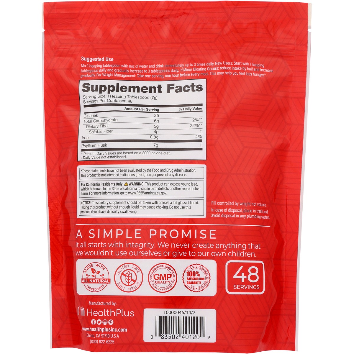 Healthplus 12Oz Psyllium Husk Natural Fiber Supplement 1 Pack