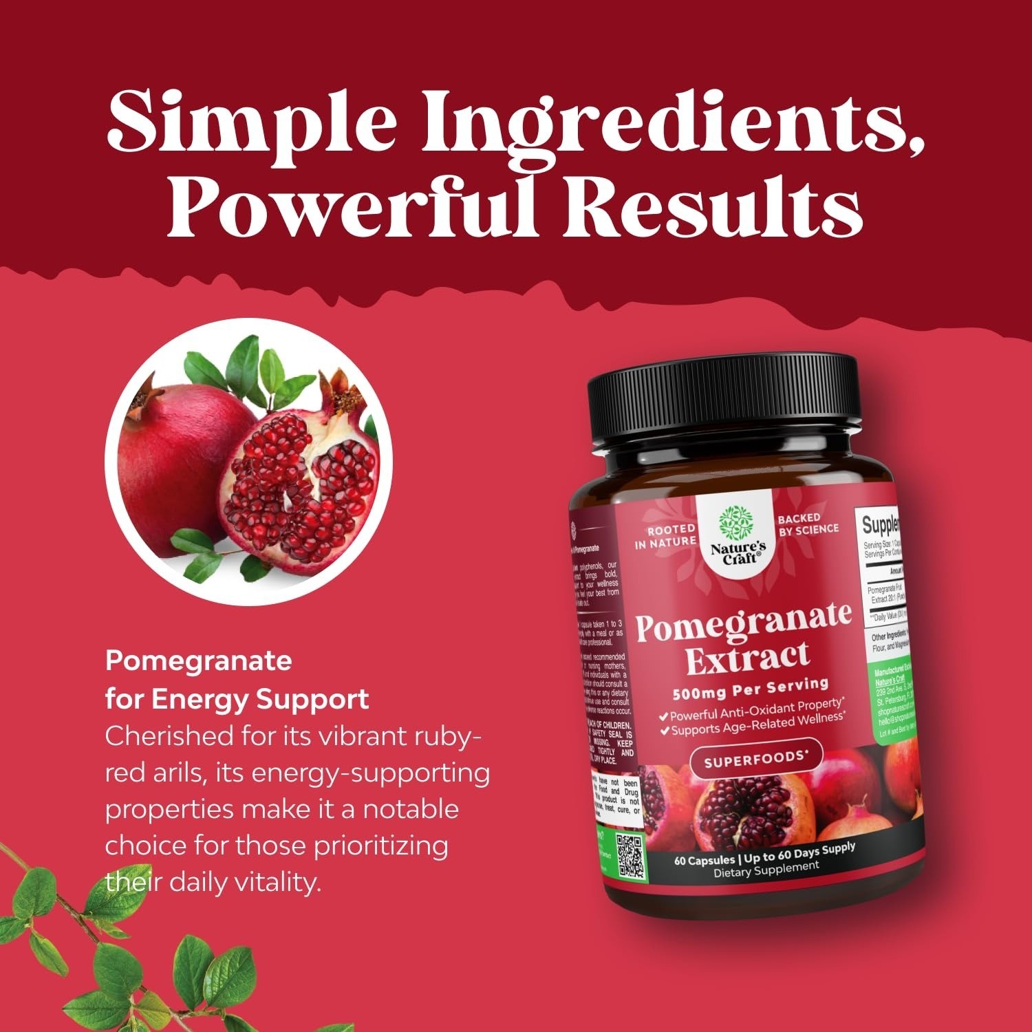 Natures Craft Pomegranate Extract Capsules – 500mg Antioxidant Support
