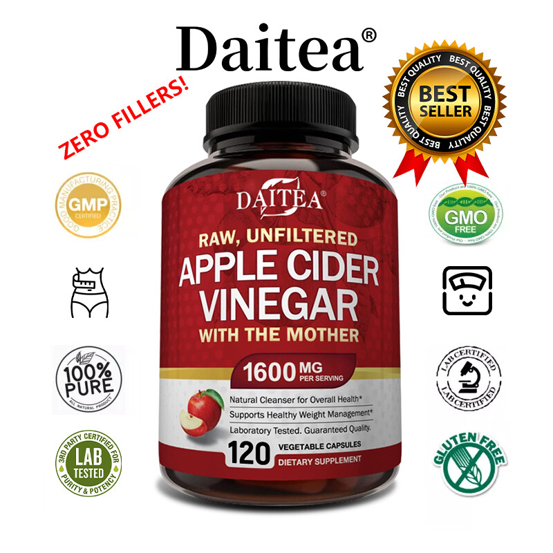 1600mg Apple Cider Vinegar Capsules, Detox & Weight Support, 120 VegCaps