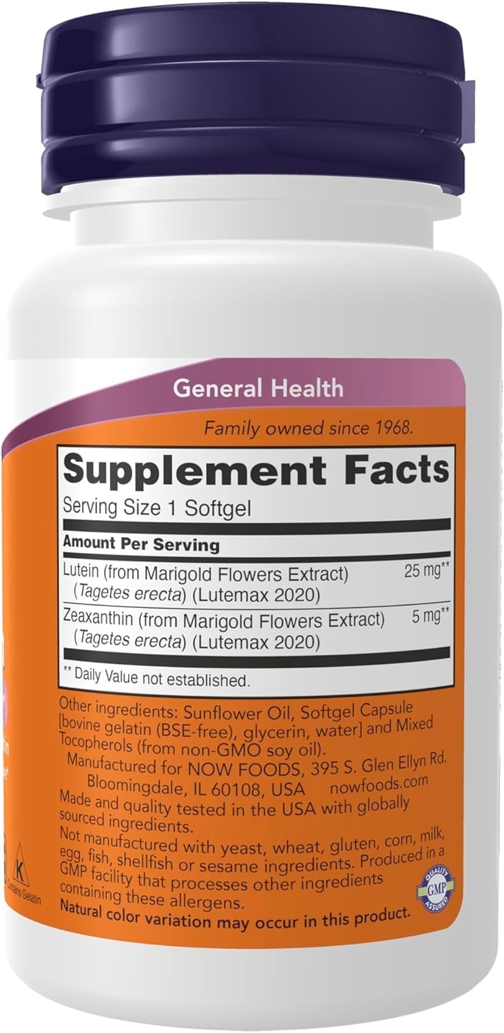 NOW Foods Supplements Lutein & Zeaxanthin with 25 mg Lutein and 5 mg 60 Softgels