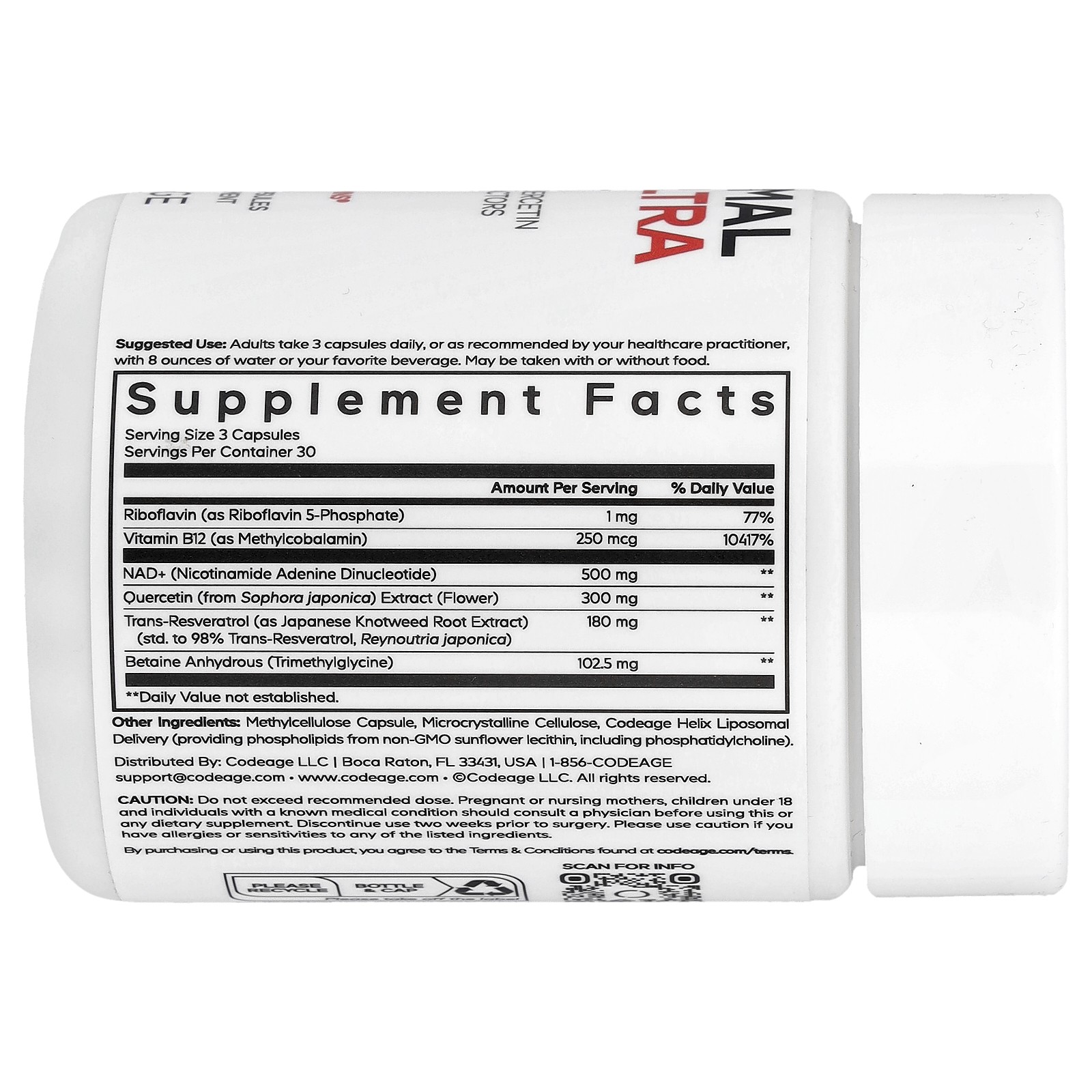 Liposomal NAD+ ULTRA, Resveratrol, Quercetin, Methylation Factors, 90 Capsules