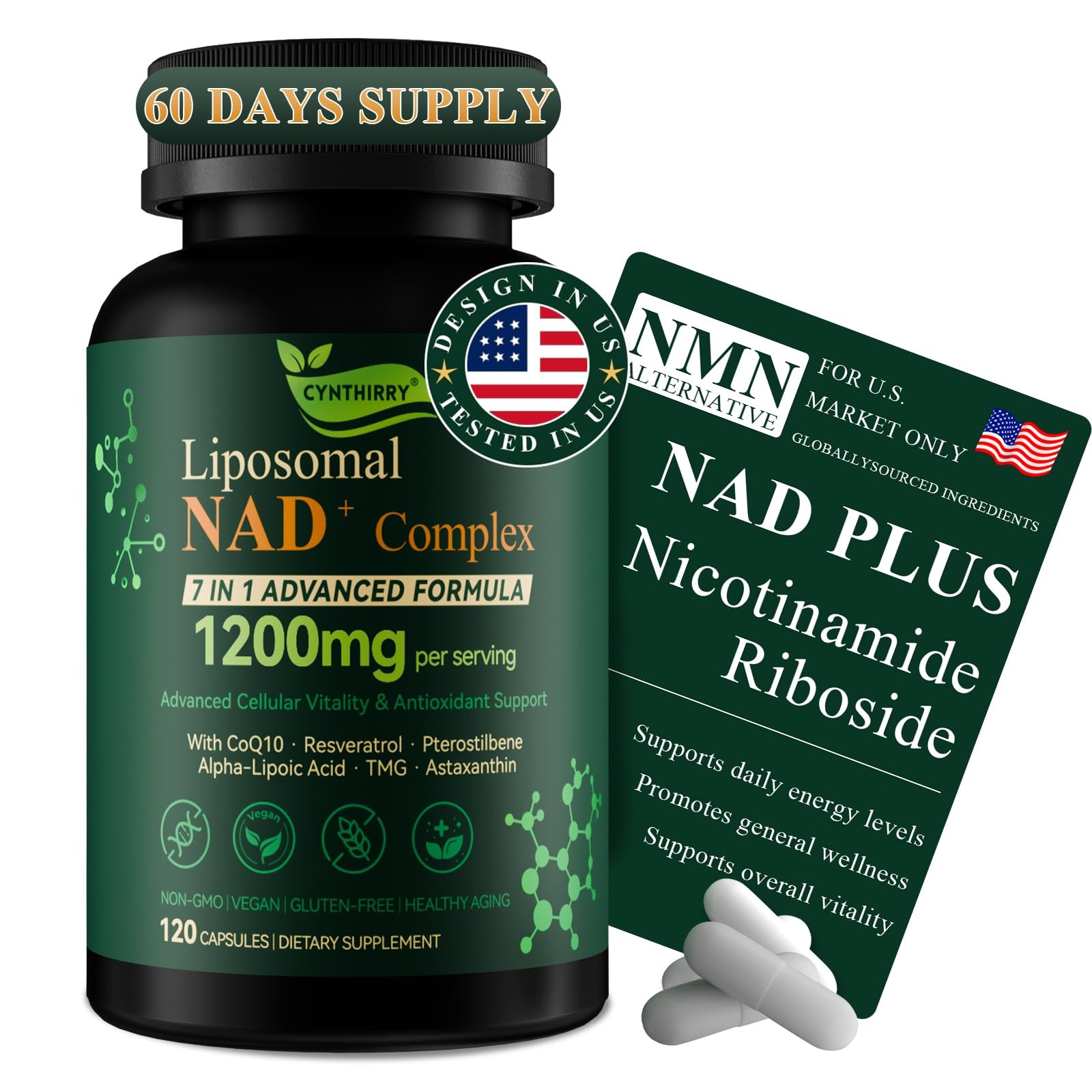 Cynthirry Liposomal NAD+ Supplement with Resveratrol, 120 Count (Pack of 1)