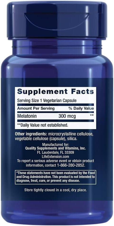 Life Extension Melatonin, 300 mcg, gentle sleep support 100 VegCaps (TWO-Pack)