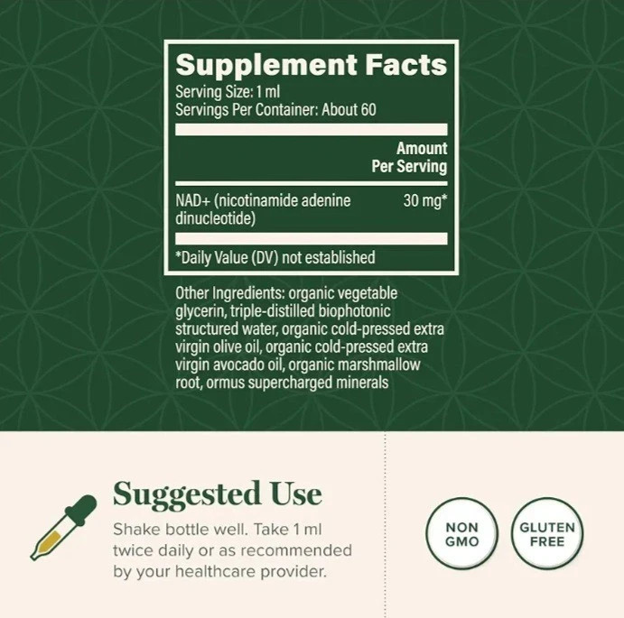 Global Healing Premium Microsomal NAD+ Liquid Supplement Sublingual Drops 2 oz