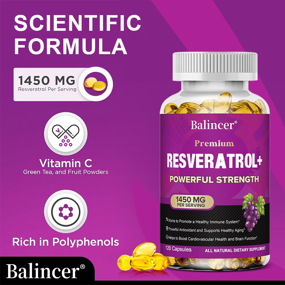 Resveratrol Antioxidant Supplement Vitamin C 605 mg for Heart Skin Brain Health