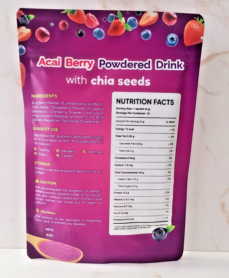 FITGUM Acai Berry Juice Powdered Drink with Chia Seeds 10 Sachet