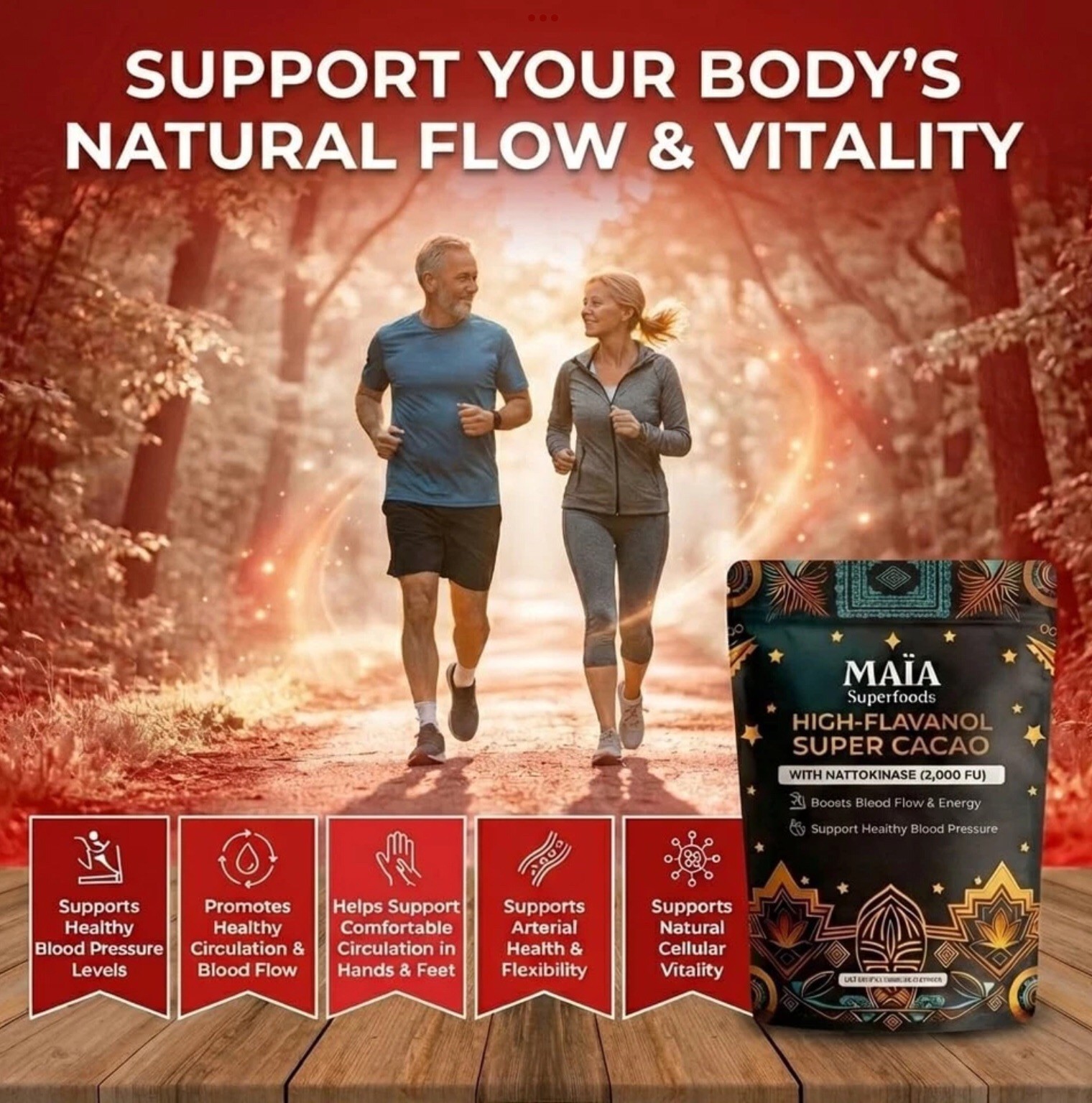 MAIA Superfoods High-Flavanol Cacao Powder with Nattokinase 7oz Vegan