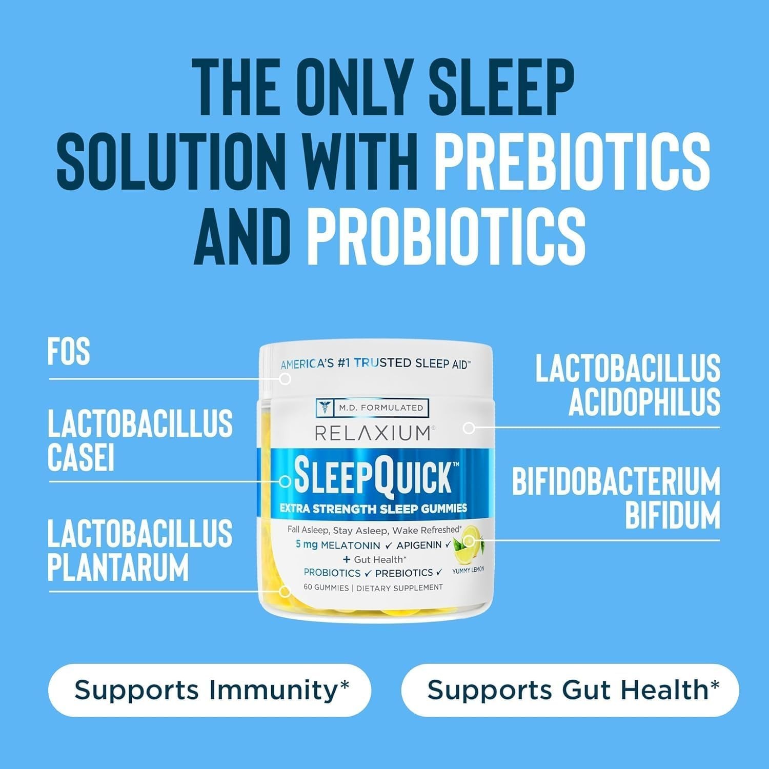 NEW RELAXIUM Sleep Quick Gummies – Sleep Aid Support – Yummy Lemon – 60 Gummies